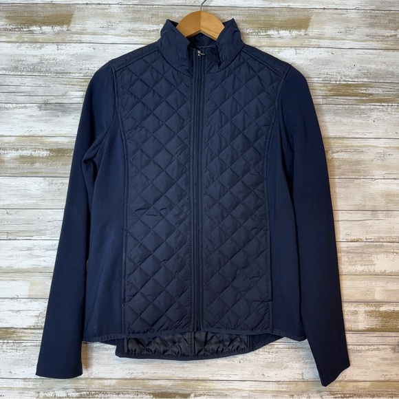 Banana Republic Navy Quilted Mix Fabric Jacket Women’s size Small - Picture 1 of 9